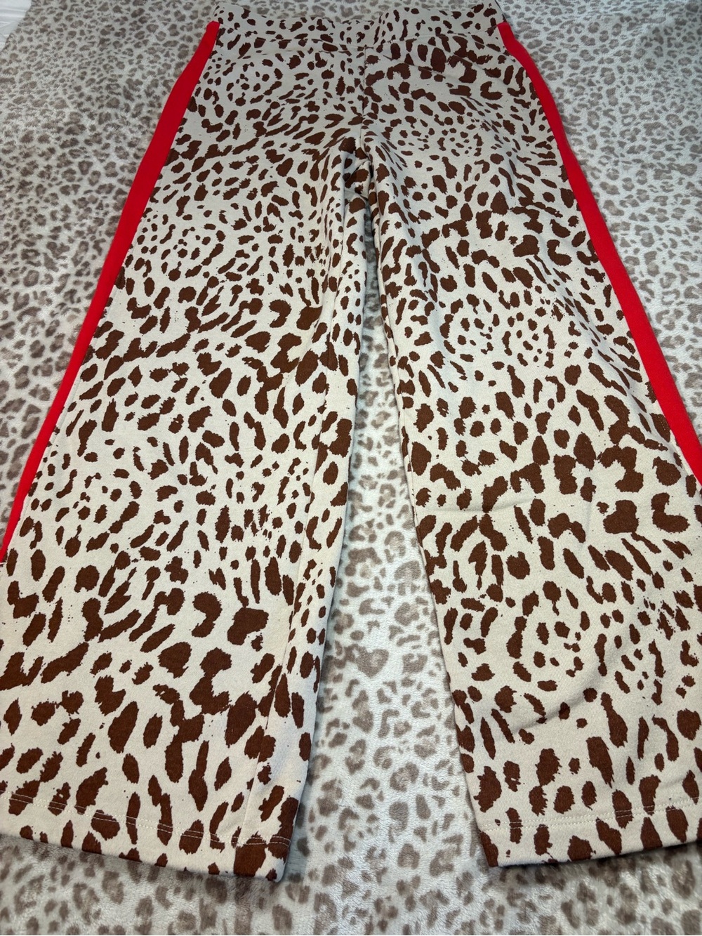 Grayson Threads Brown & Cream Leopard Print Pants with Red Side Stripe